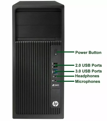 جهاز كمبيوتر مكتبي HP Workstation Z240 Tower بمعالج Intel Xeon E3-1240 وذاكرة وصول عشوائي (RAM) سعة 32 جيجابايت ومحرك أقراص SSD سعة 512 جيجابايت وبطاقة رسومات Nvidia Quadro K5000 4G